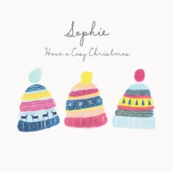 Pod Personalised Modern Woolly Hats Christmas Card