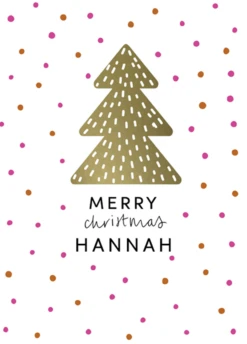 Pod Personalised Kids Gold Tree & Polka Dots Christmas Card