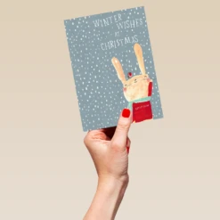 Pod Personalised Cute Christmas Kids Bunny & Robin Snow Card -Pod Shop F3005903 hand L