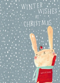 Pod Personalised Cute Christmas Kids Bunny & Robin Snow Card
