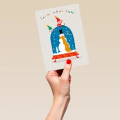 Pod Personalised Cute Christmas Kids Snowman Snow What Fun Card -Pod Shop F3005904 hand L