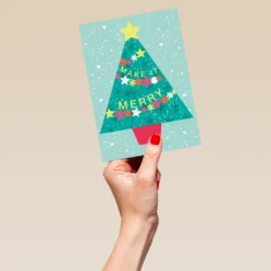 Pod Personalised Modern Christmas Fun Festive Tree Card -Pod Shop F3005908 hand L