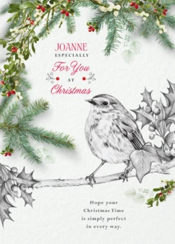 Pod Personalised & Editable Robin With Holly Tree Christmas Card