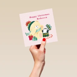 Pod Personalised Kids Cute Forever Friends Penguin Christmas Card -Pod Shop F3005929 hand L