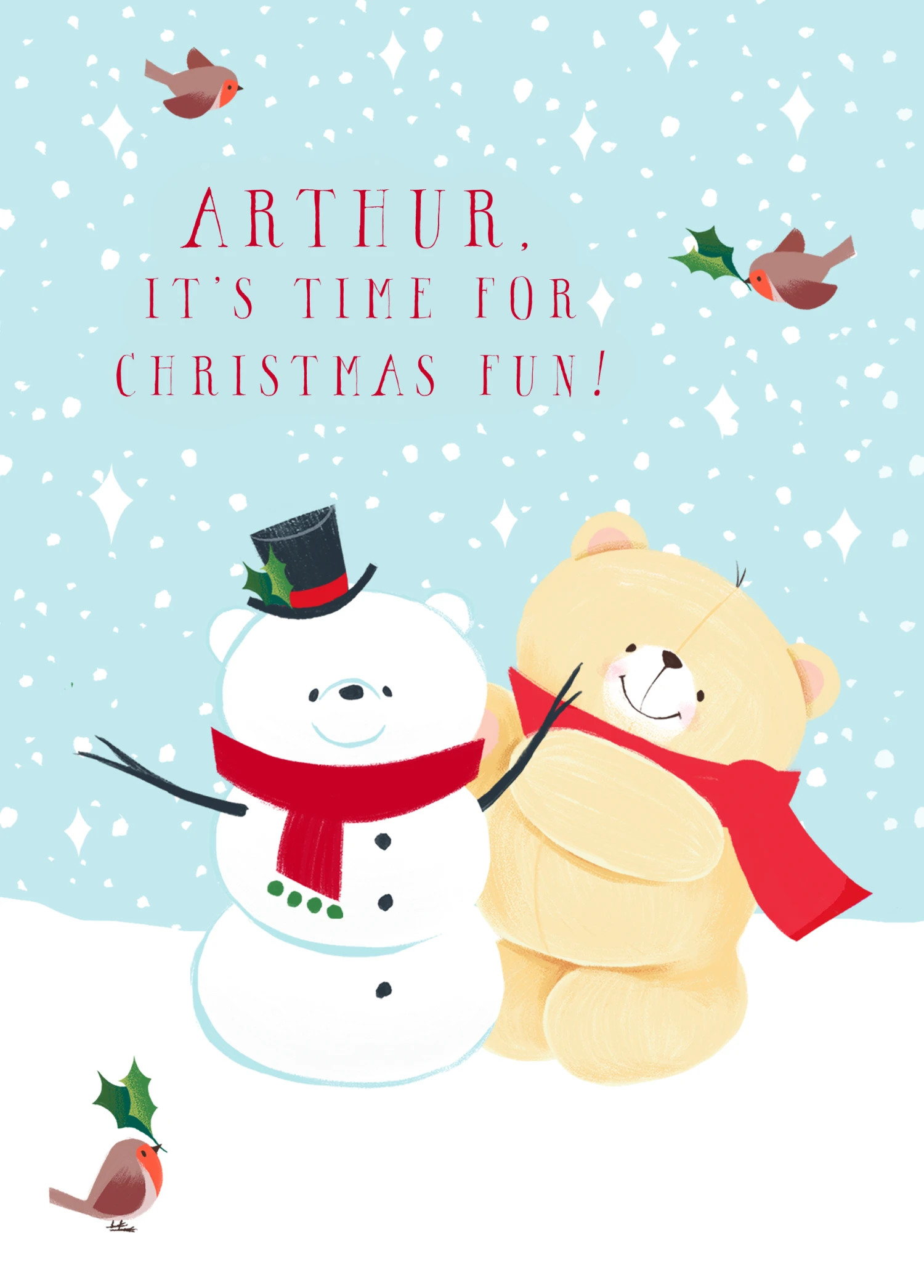 Pod Personalised Cute Kids Forever Friends Snowman Christmas Card 1 Pod Personalised Cute Kids Forever Friends Snowman Christmas Card
