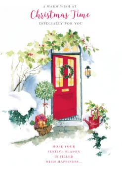 Pod Personalised Traditional Christmas Red Front Door Festive Card