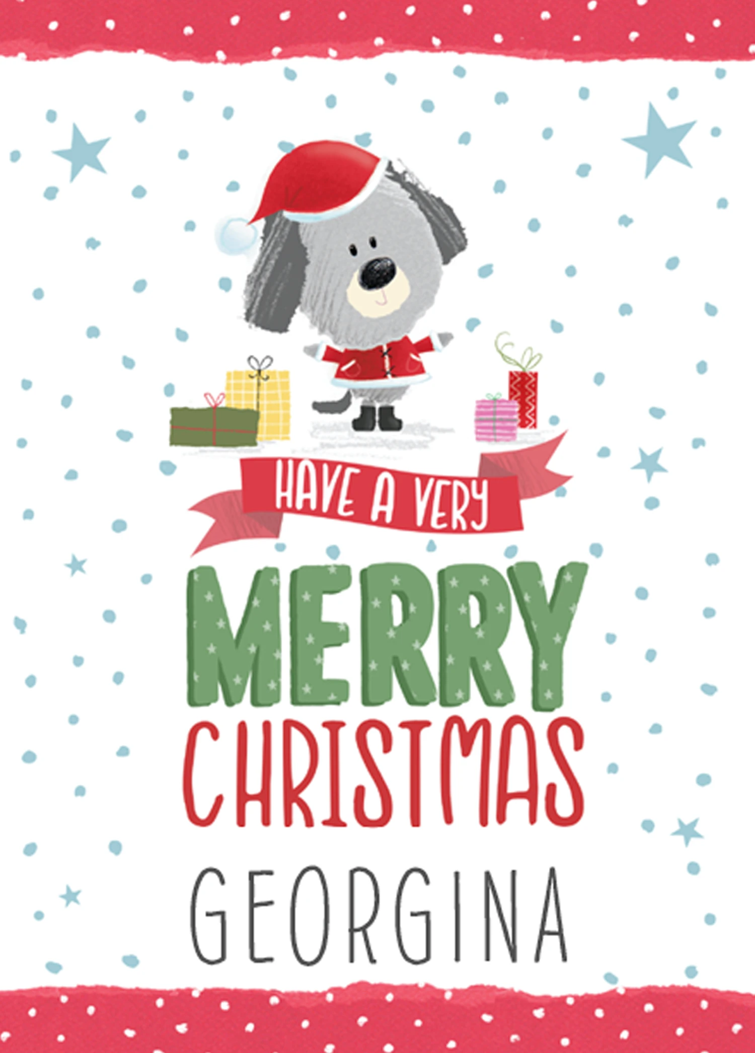 Pod Personalised Cute Christmas Dotty Dog Santa Card 1 Pod Personalised Cute Christmas Dotty Dog Santa Card