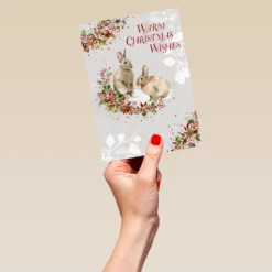 Pod Personalised Rabbits & Festive Florals Christmas Card -Pod Shop F3005976 hand L