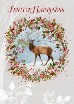 Pod Personalised Stag & Festive Wreath Christmas Card