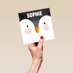 Pod Personalised Kids Christmas Penguin Face Card -Pod Shop F3005982 hand L