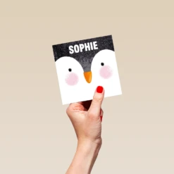 Pod Personalised Kids Christmas Penguin Face Card -Pod Shop F3005982 hand S