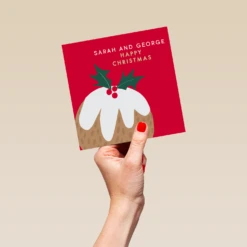 Pod Personalised Modern Christmas To Both Red Pudding Card -Pod Shop F3005985 hand L