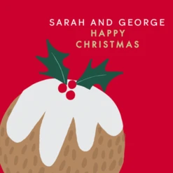 Pod Personalised Modern Christmas To Both Red Pudding Card