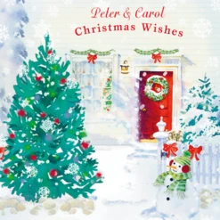Pod Personalised Traditional Christmas To Both Red Door And Tree Card