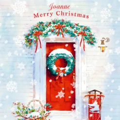Pod Personalised Traditional Christmas Red Door And Holly Card