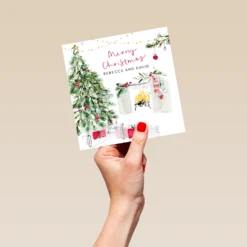 Pod Personalised Traditional Christmas To Both Tree Fireside Card -Pod Shop F3005998 hand L