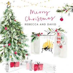 Pod Personalised Traditional Christmas To Both Tree Fireside Card