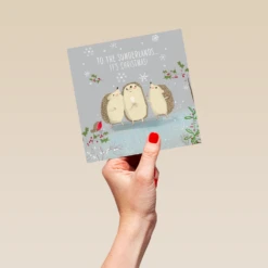 Pod Personalised Cute Christmas To All Family Hedgehogs Card 9 Pod Personalised Cute Christmas To All Family Hedgehogs Card -Pod Shop F3005999 hand L