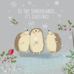 Pod Personalised Cute Christmas To All Family Hedgehogs Card
