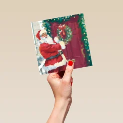 Pod Personalised Traditional Christmas Santa Red Door With Wreath Card -Pod Shop F3006001 hand L