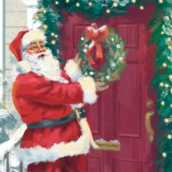 Pod Personalised Traditional Christmas Santa Red Door With Wreath Card