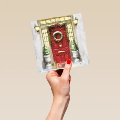 Pod Personalised Traditional Elegant Red Door Wreath Christmas Card -Pod Shop F3006003 hand L