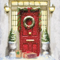 Pod Personalised Traditional Elegant Red Door Wreath Christmas Card