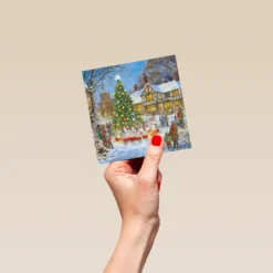 Pod Personalised Traditional Christmas Town Square Tree Lights Card -Pod Shop F3006004 hand S