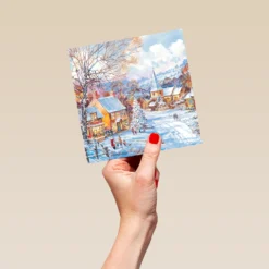 Pod Personalised Traditional Christmas Snowy Village Scene Card -Pod Shop F3006005 hand L