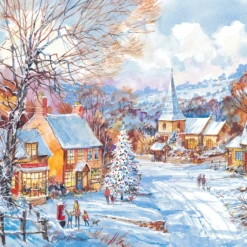 Pod Personalised Traditional Christmas Snowy Village Scene Card