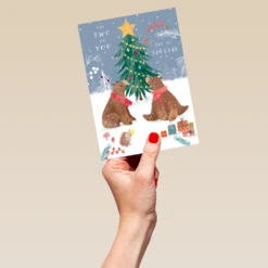 Pod Personalised Cute Christmas Bears Snow Tree To Both Card -Pod Shop F3006012 hand L