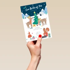 Pod Personalised Cute Christmas Woodland Animals & Tree To Both Card -Pod Shop F3006016 hand L