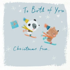 Pod Personalised Cute Christmas Panda Bear Skiing To Both Card