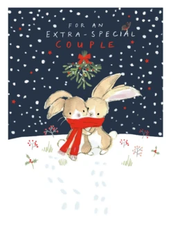 Pod Personalised Special Couple Cute Rabbits & Mistletoe Christmas Card