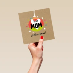 Pod Personalised Best Mum Bauble Christmas Card -Pod Shop F3006071 hand L