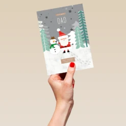 Pod Personalised Dad Cute Santa Claus Snowman Christmas Card -Pod Shop F3006073 hand L