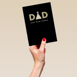 Pod Personalised Dad Gold & Black Text With Icons Christmas Card -Pod Shop F3006077 hand L