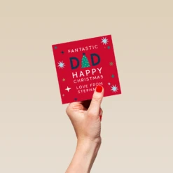 Pod Personalised Dad Modern Text Tree And Stars Christmas Card -Pod Shop F3006079 hand S