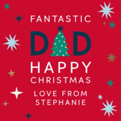 Pod Personalised Dad Modern Text Tree And Stars Christmas Card