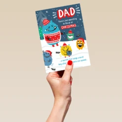 Pod Personalised Dad Funny Monsters Snow Christmas Card -Pod Shop F3006082 hand L