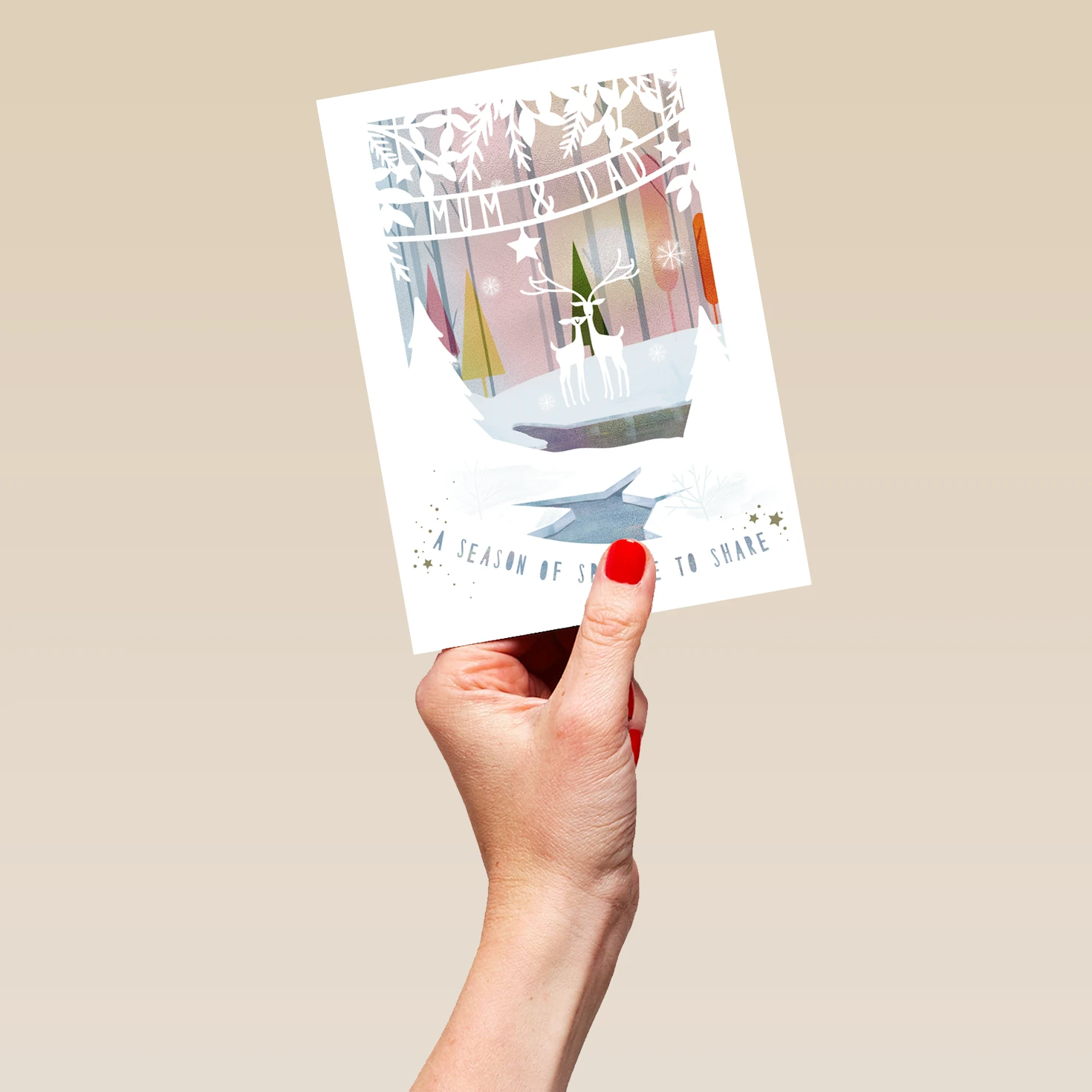 Pod Personalised Mum And Dad Woodland Deer & Tree Christmas Card 5 Pod Personalised Mum And Dad Woodland Deer & Tree Christmas Card - Image 5