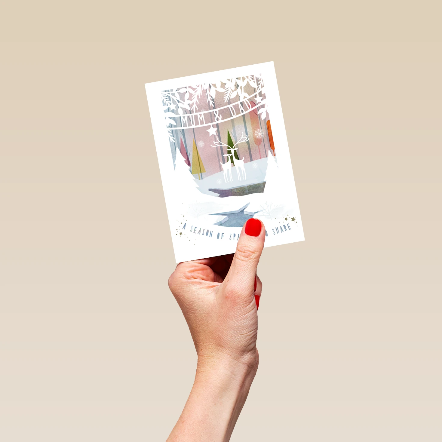 Pod Personalised Mum And Dad Woodland Deer & Tree Christmas Card 4 Pod Personalised Mum And Dad Woodland Deer & Tree Christmas Card - Image 4