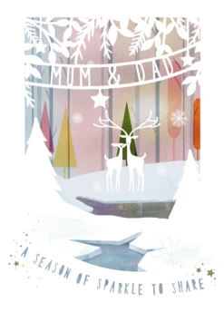 Pod Personalised Mum And Dad Woodland Deer & Tree Christmas Card
