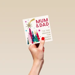 Pod Personalised Mum & Dad Family Times Colourful Trees Christmas Card 8 Pod Personalised Mum & Dad Family Times Colourful Trees Christmas Card -Pod Shop F3006084 hand S