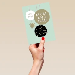 Pod Personalised Mum & Dad Black And Gold Baubles Christmas Card 9 Pod Personalised Mum & Dad Black And Gold Baubles Christmas Card -Pod Shop F3006086 hand L