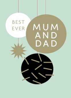 Pod Personalised Mum & Dad Black And Gold Baubles Christmas Card