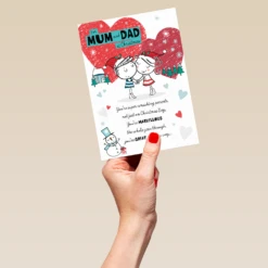 Pod Personalised Mum & Dad Cute Character Verse Christmas Card 9 Pod Personalised Mum & Dad Cute Character Verse Christmas Card -Pod Shop F3006087 hand L