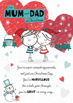Pod Personalised Mum & Dad Cute Character Verse Christmas Card