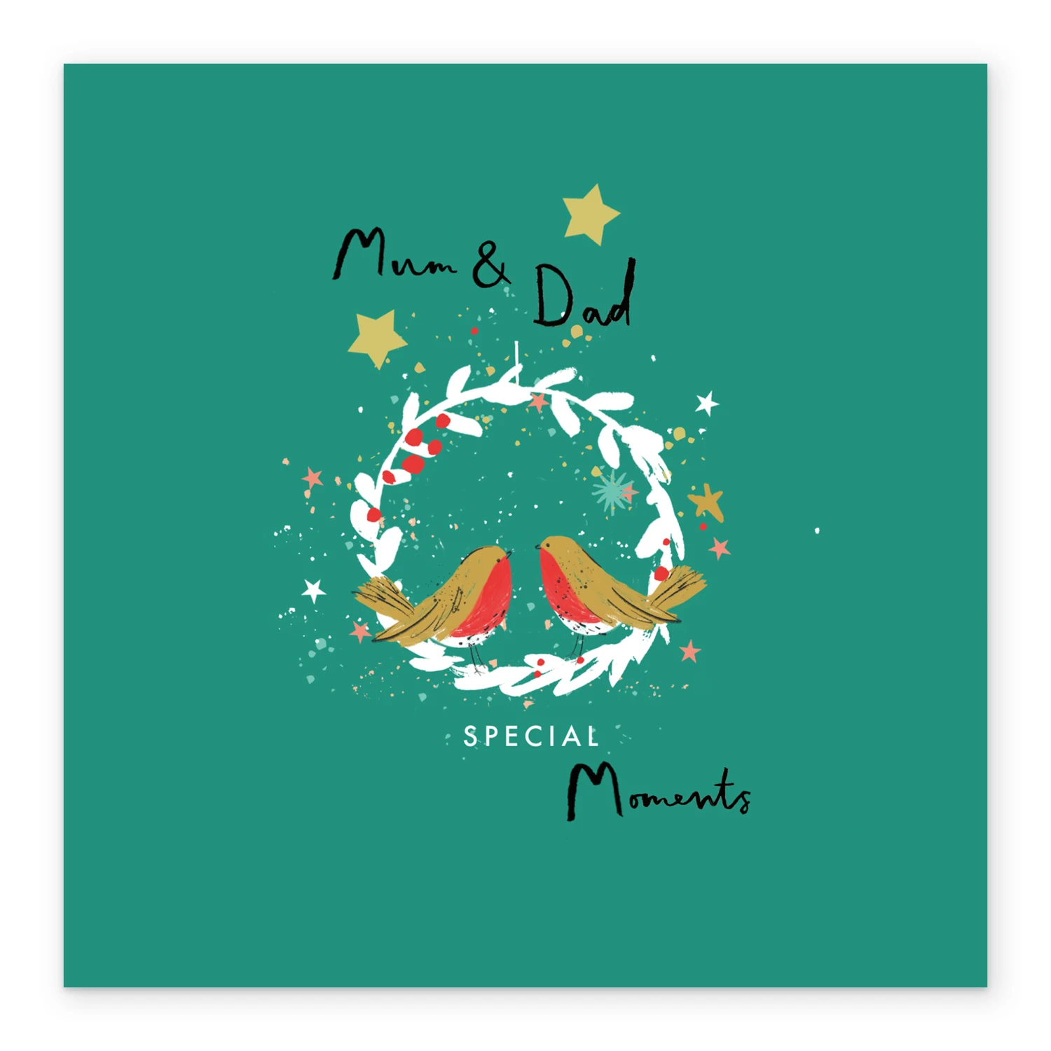 Pod Personalised Mum & Dad Illustrated Robins And Wreath Christmas Card 2 Pod Personalised Mum & Dad Illustrated Robins And Wreath Christmas Card - Image 2