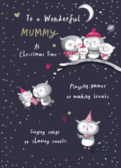 Pod Personalised Mummy Cute Owls Verse Christmas Card
